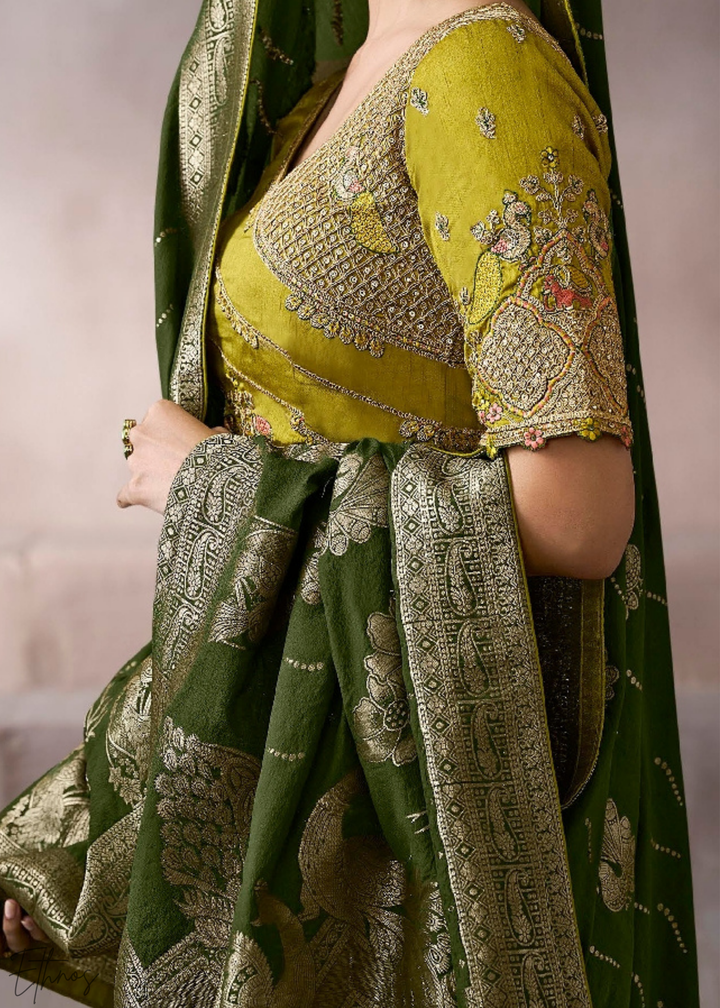 Jade Forest Paisley Crepe Silk Saree