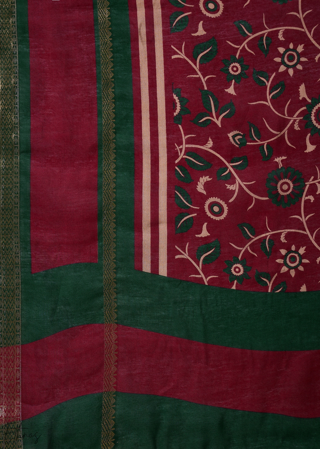 Jasper Red Striped Ajrakh PV Cotton Saree