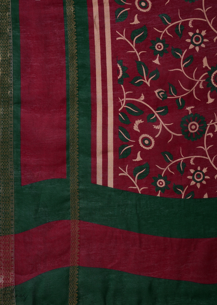 Jasper Red Striped Ajrakh PV Cotton Saree