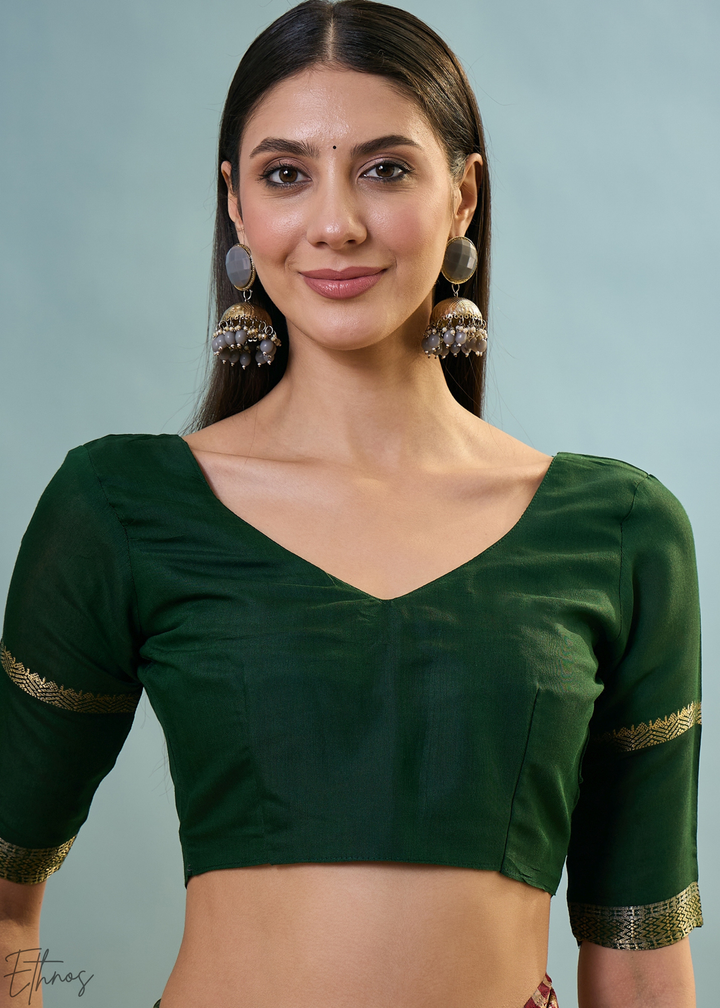 Jasper Red Striped Ajrakh PV Cotton Saree