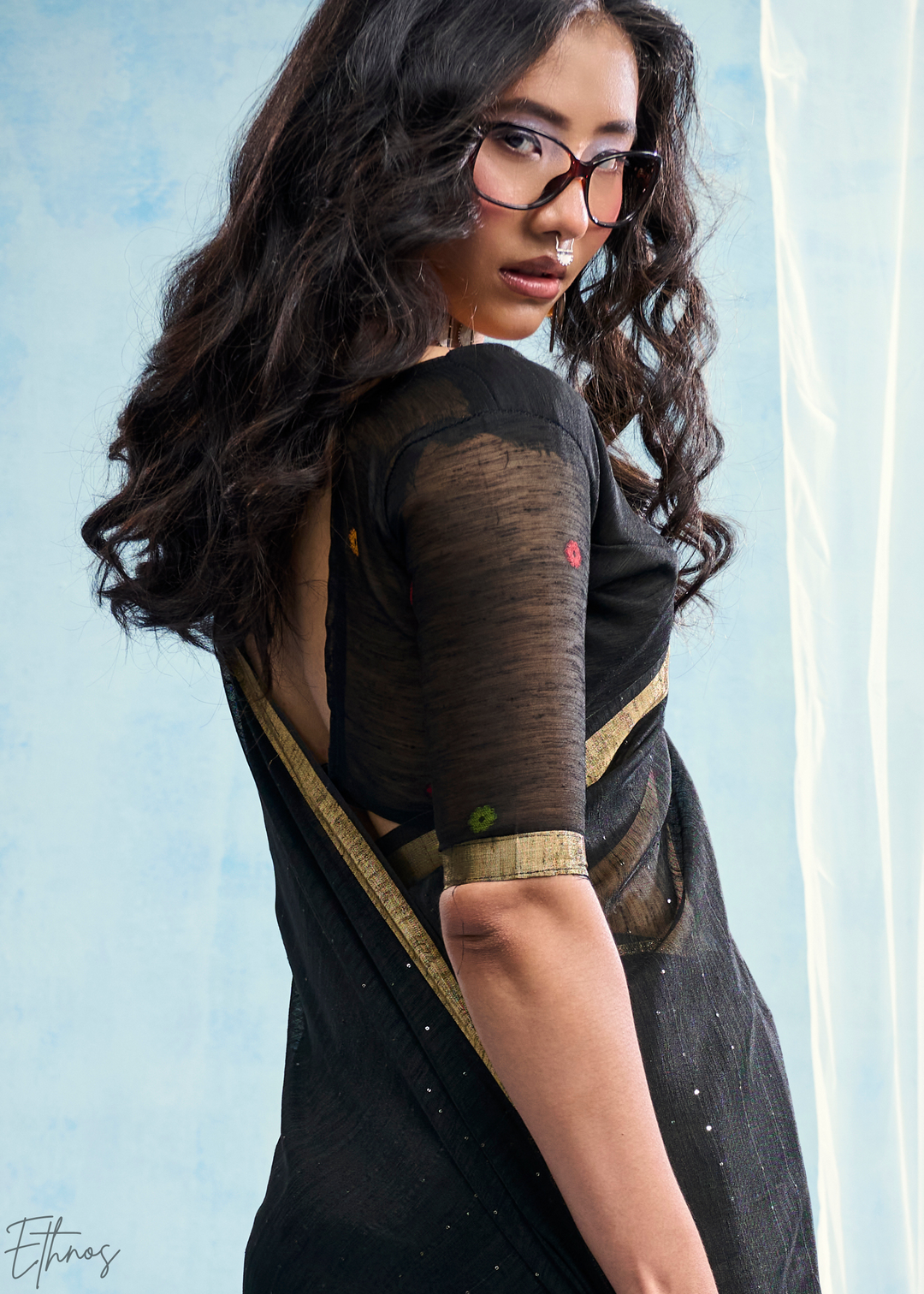 Jet Black Jardin Woven Munga Silk Saree