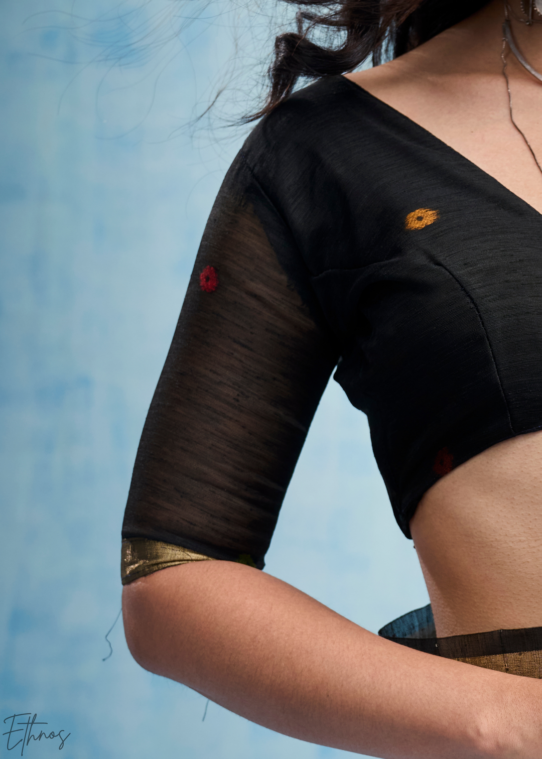 Jet Black Jardin Woven Munga Silk Saree