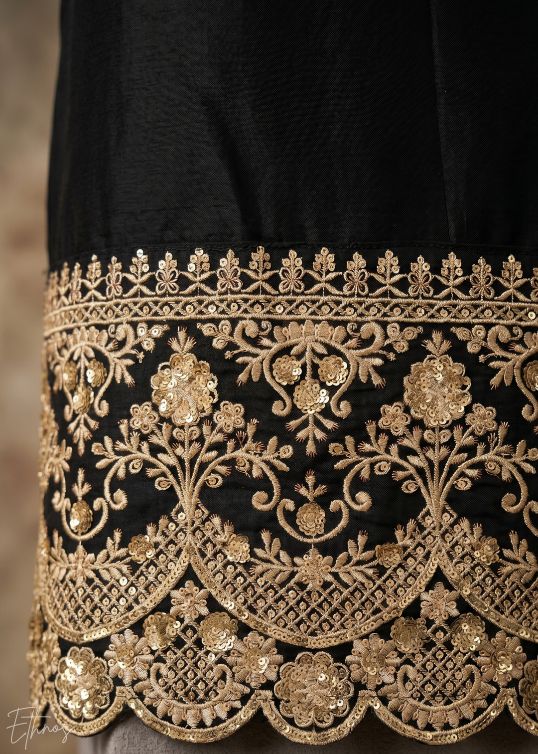 Jet Black Regal-Embroidered Silk Anarkali Suit