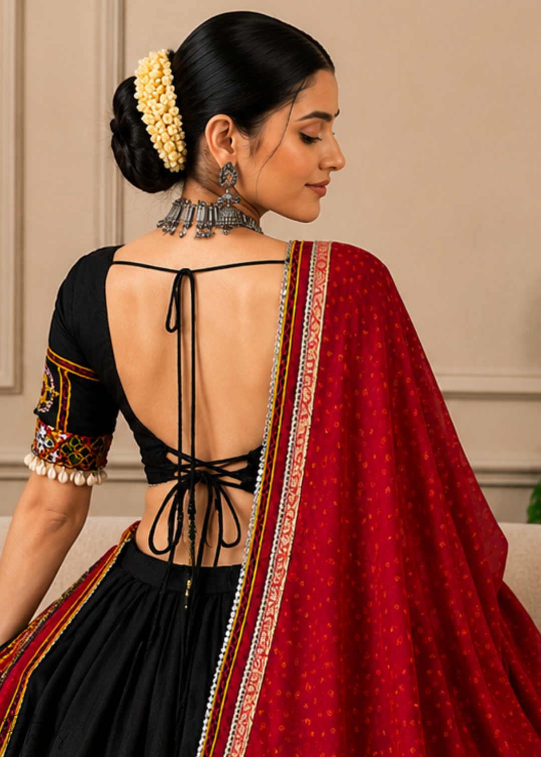 Jet Black Traditional Mirror Work Rayon Lehenga Choli