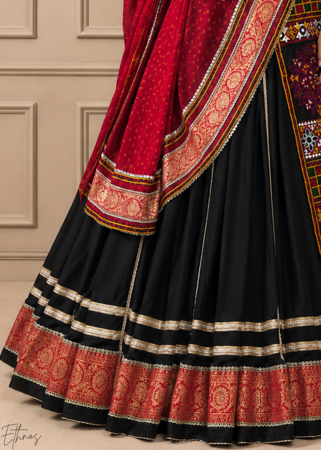 Jet Black Traditional Mirror Work Rayon Lehenga Choli