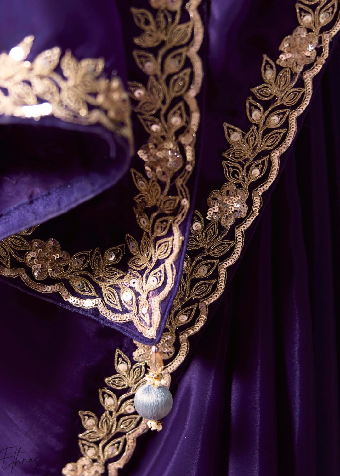 Royal Purple Embroidered Glass Tissue Designer Saree