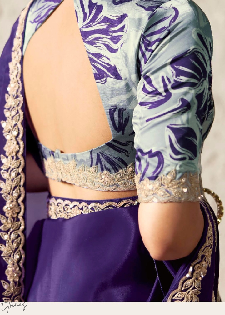 Royal Purple Embroidered Glass Tissue Designer Saree