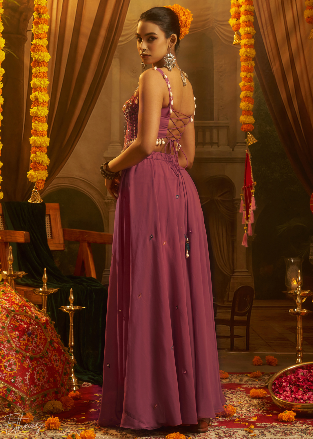 Kunzite Mirror Embellished Georgette Palazzo Suit