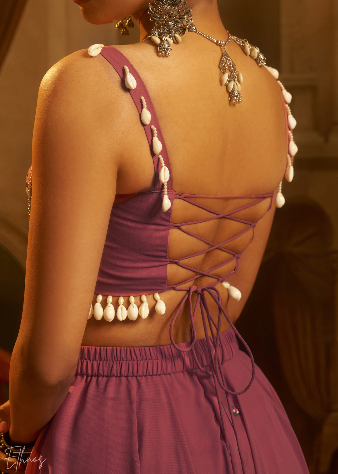 Kunzite Mirror Embellished Georgette Palazzo Suit