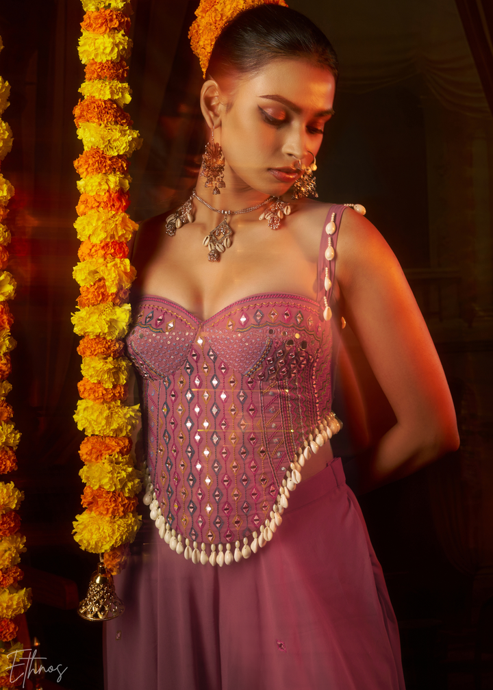 Kunzite Mirror Embellished Georgette Palazzo Suit