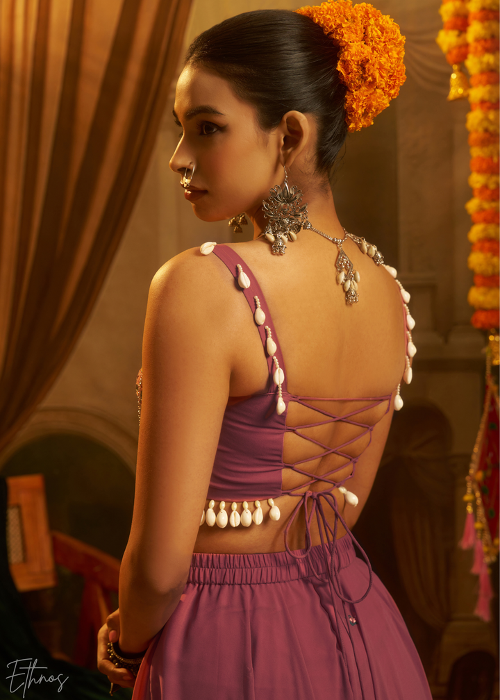 Kunzite Mirror Embellished Georgette Palazzo Suit