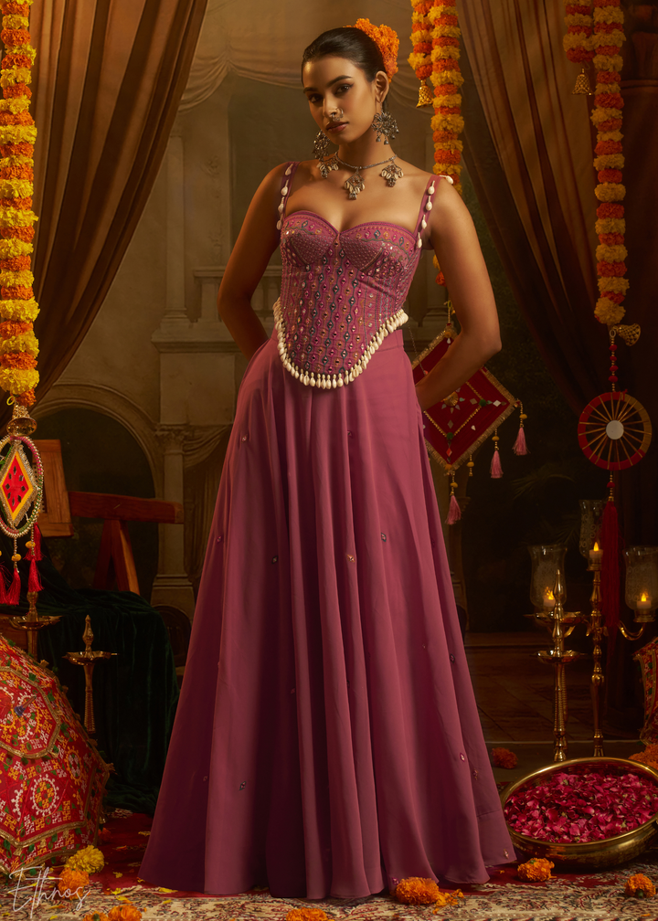 Kunzite Mirror Embellished Georgette Palazzo Suit