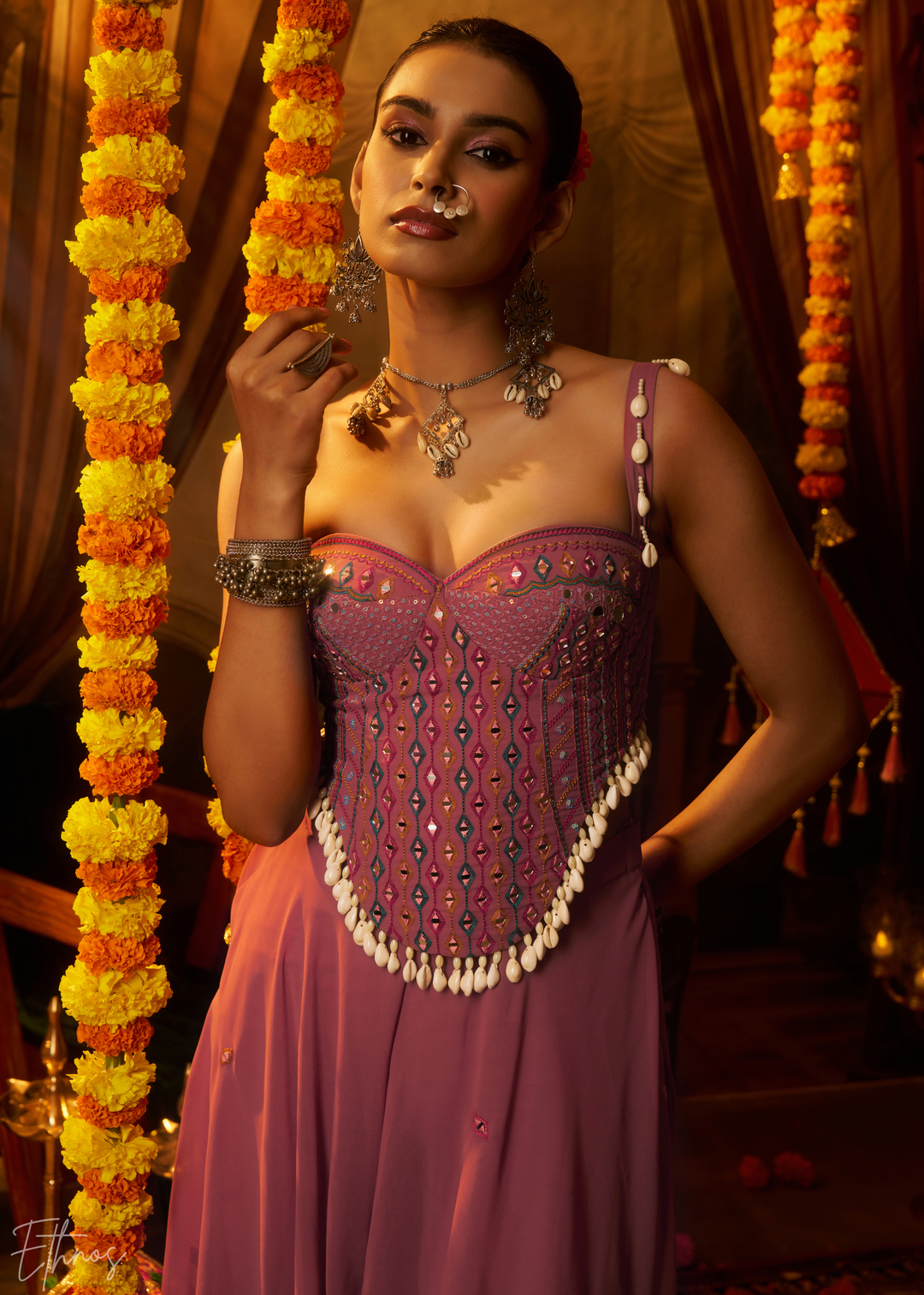 Kunzite Mirror Embellished Georgette Palazzo Suit