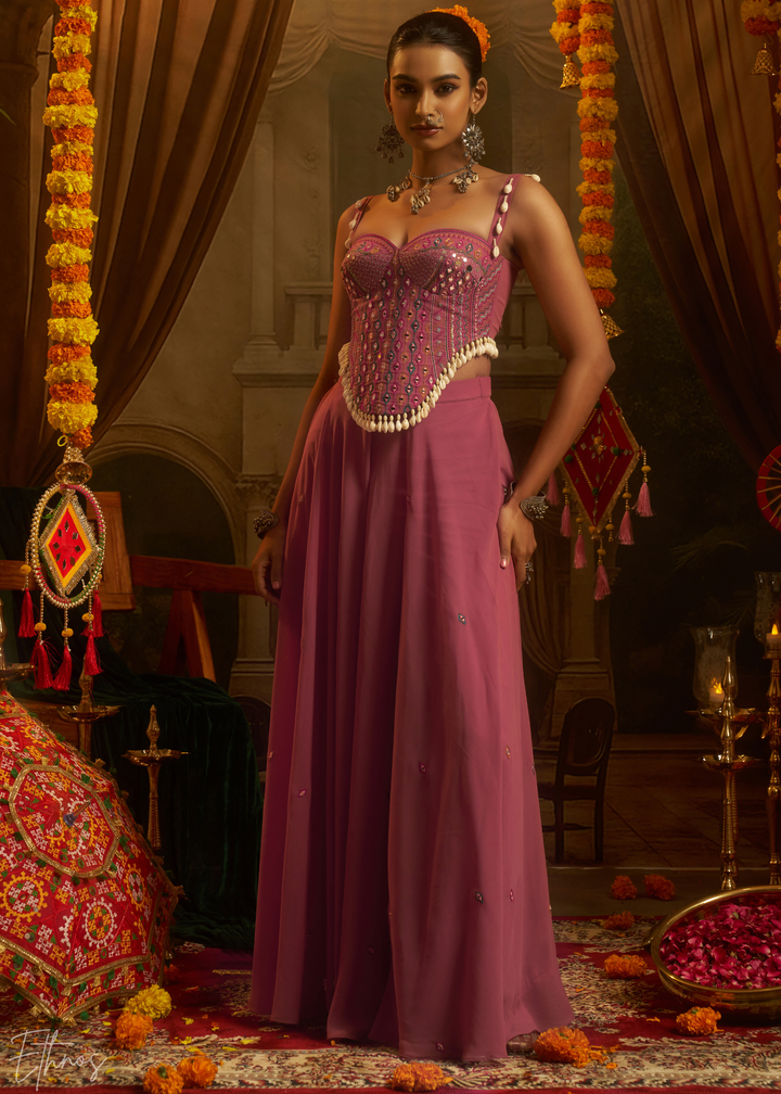 Kunzite Mirror Embellished Georgette Palazzo Suit