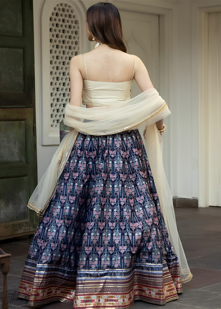Lapis Nocturnal Blossom Silk Lehenga