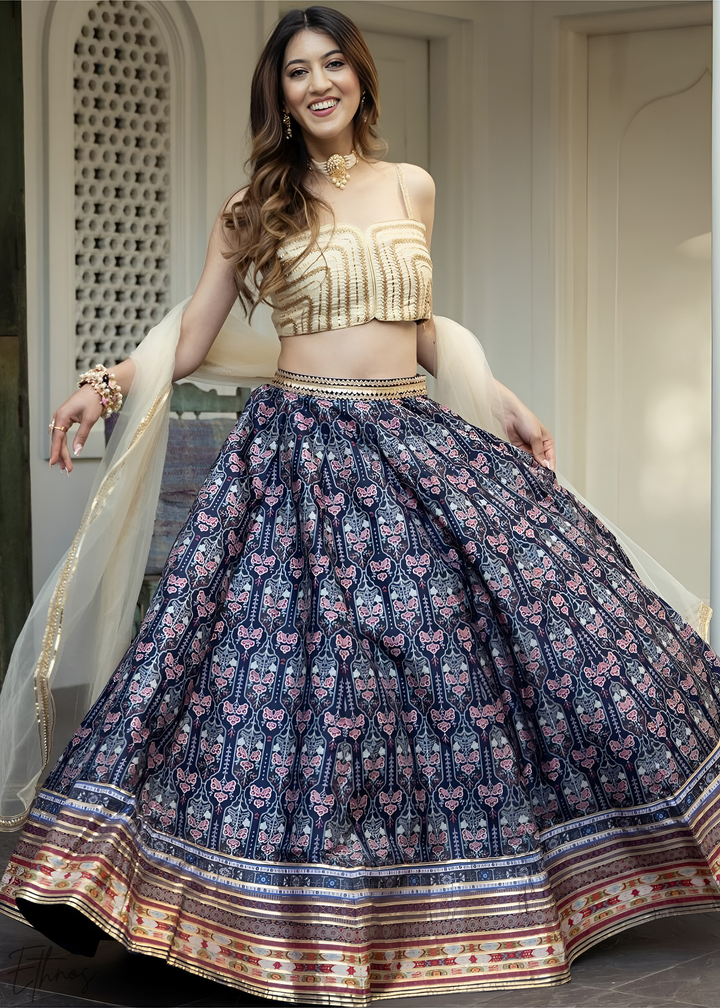 Lapis Nocturnal Blossom Silk Lehenga