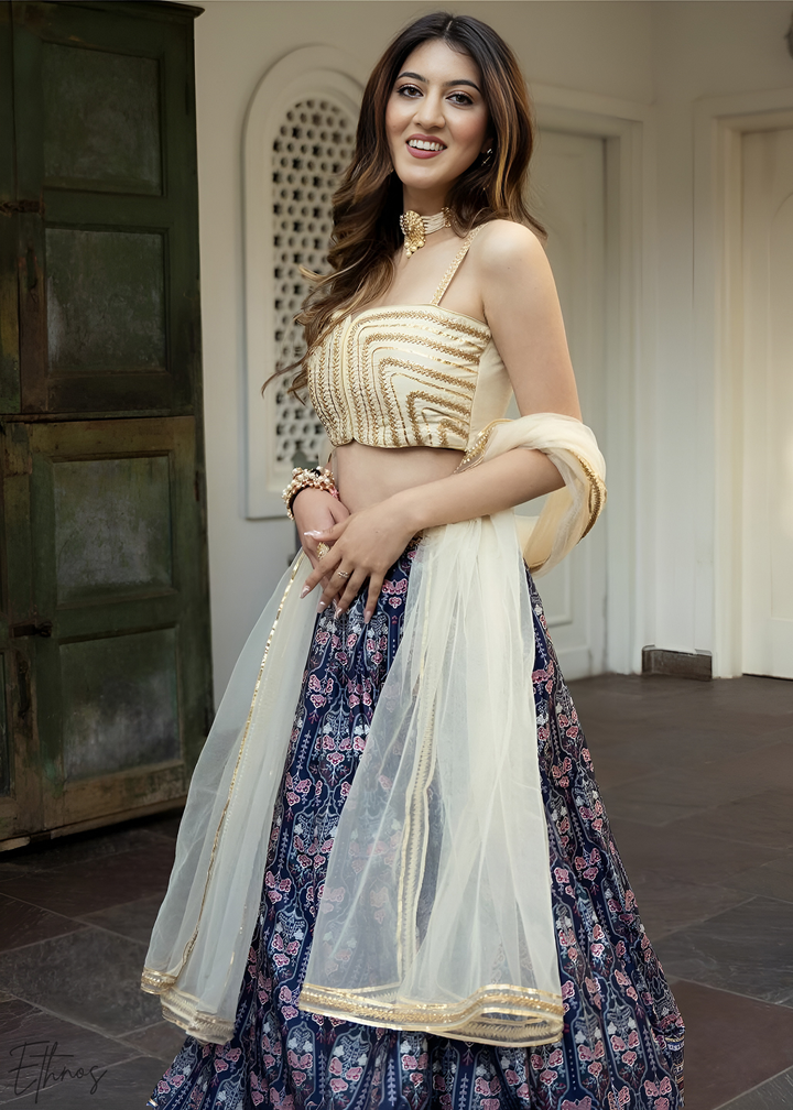 Lapis Nocturnal Blossom Silk Lehenga