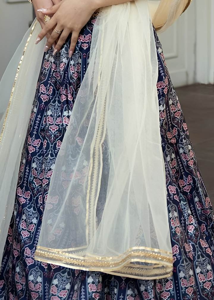 Lapis Nocturnal Blossom Silk Lehenga