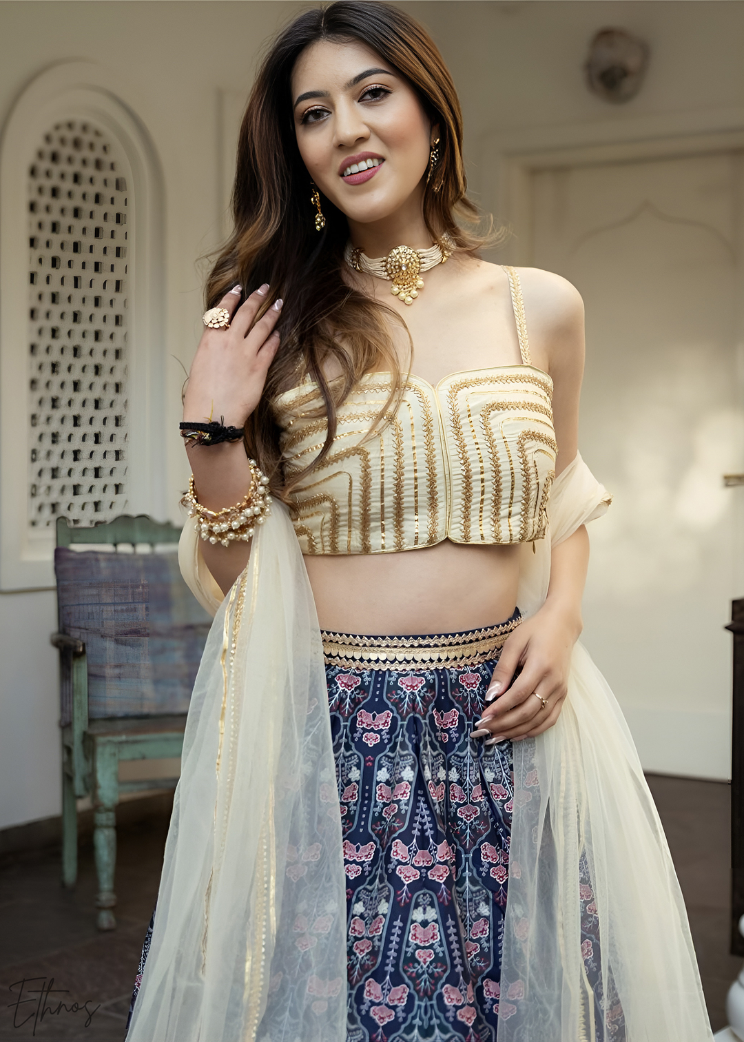 Lapis Nocturnal Blossom Silk Lehenga