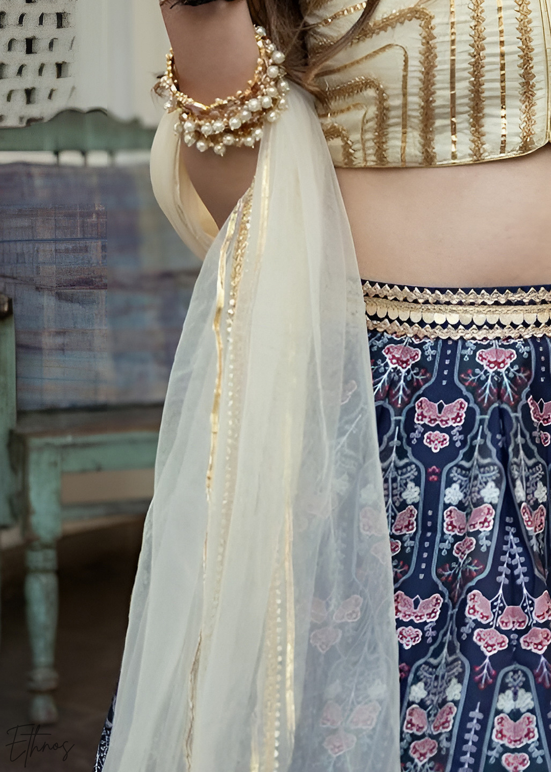 Lapis Nocturnal Blossom Silk Lehenga
