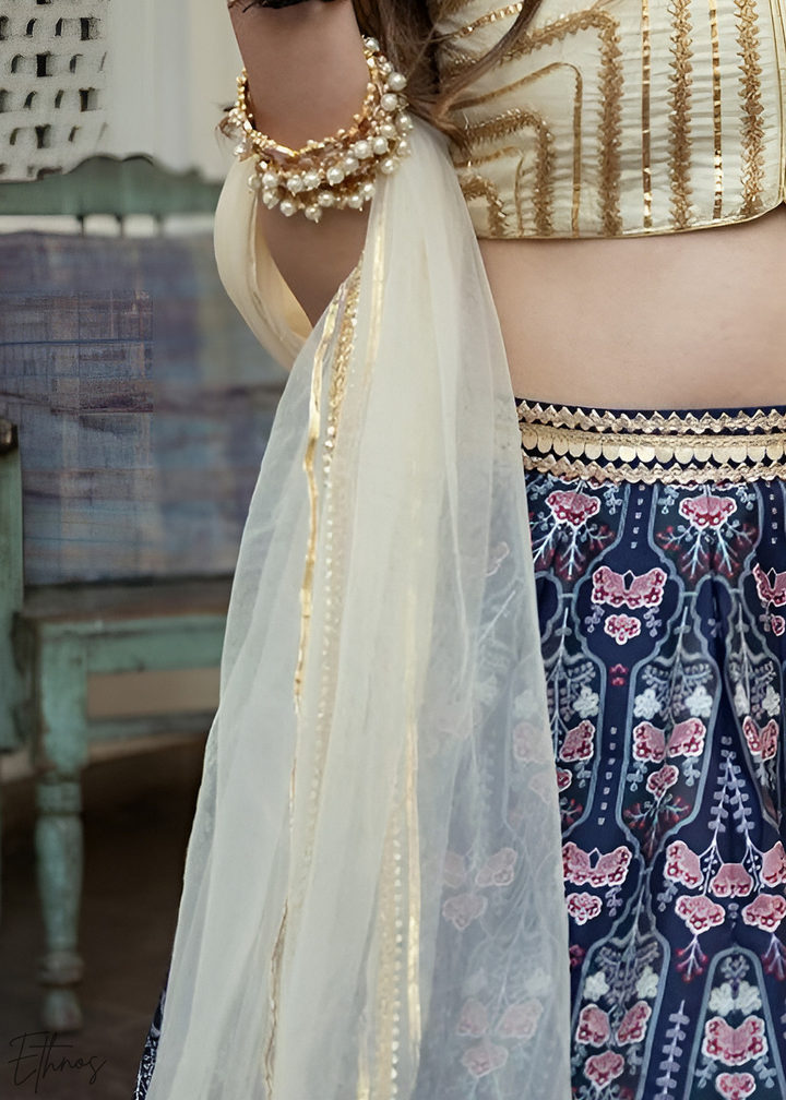 Lapis Nocturnal Blossom Silk Lehenga