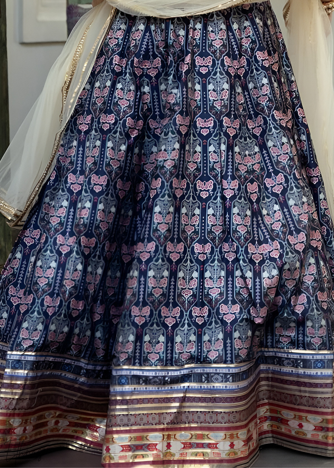 Lapis Nocturnal Blossom Silk Lehenga