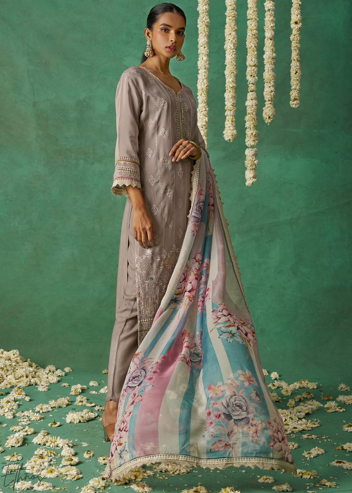 Lavendar Floral Organza Palazzo Suit