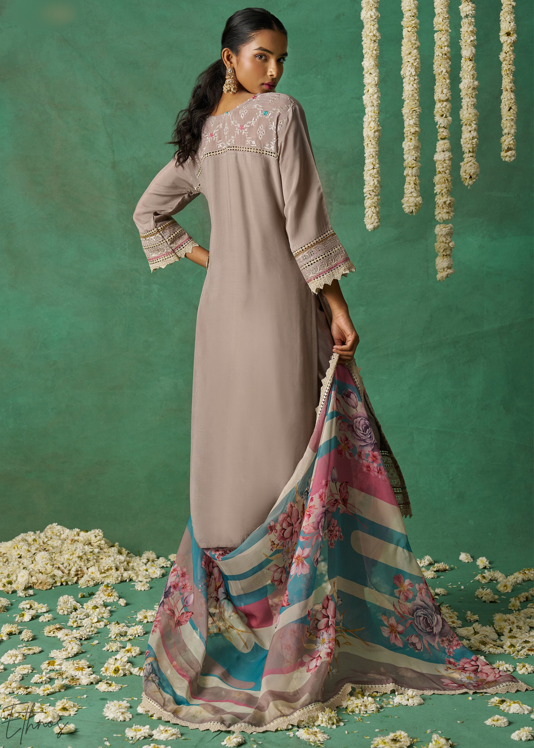 Lavendar Floral Organza Palazzo Suit