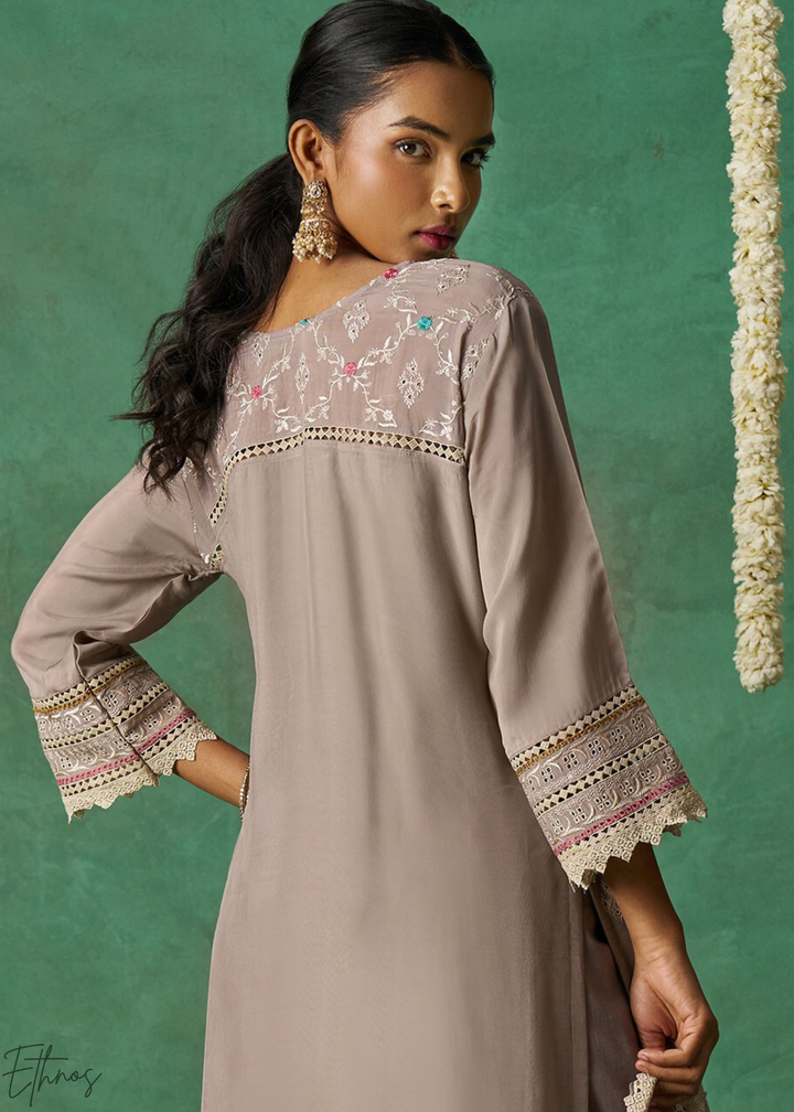 Lavendar Floral Organza Palazzo Suit