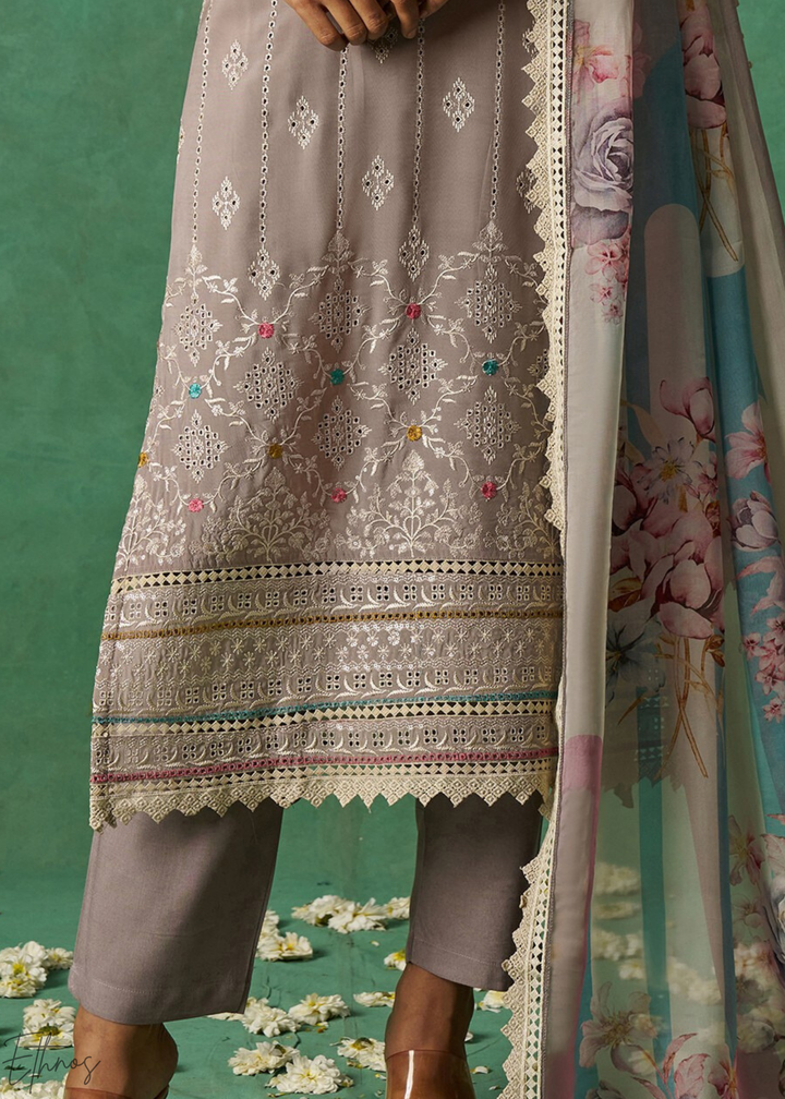 Lavendar Floral Organza Palazzo Suit