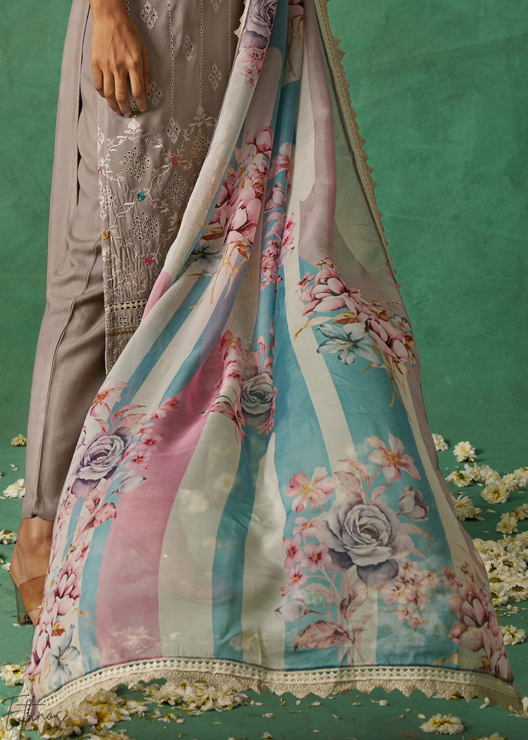 Lavendar Floral Organza Palazzo Suit