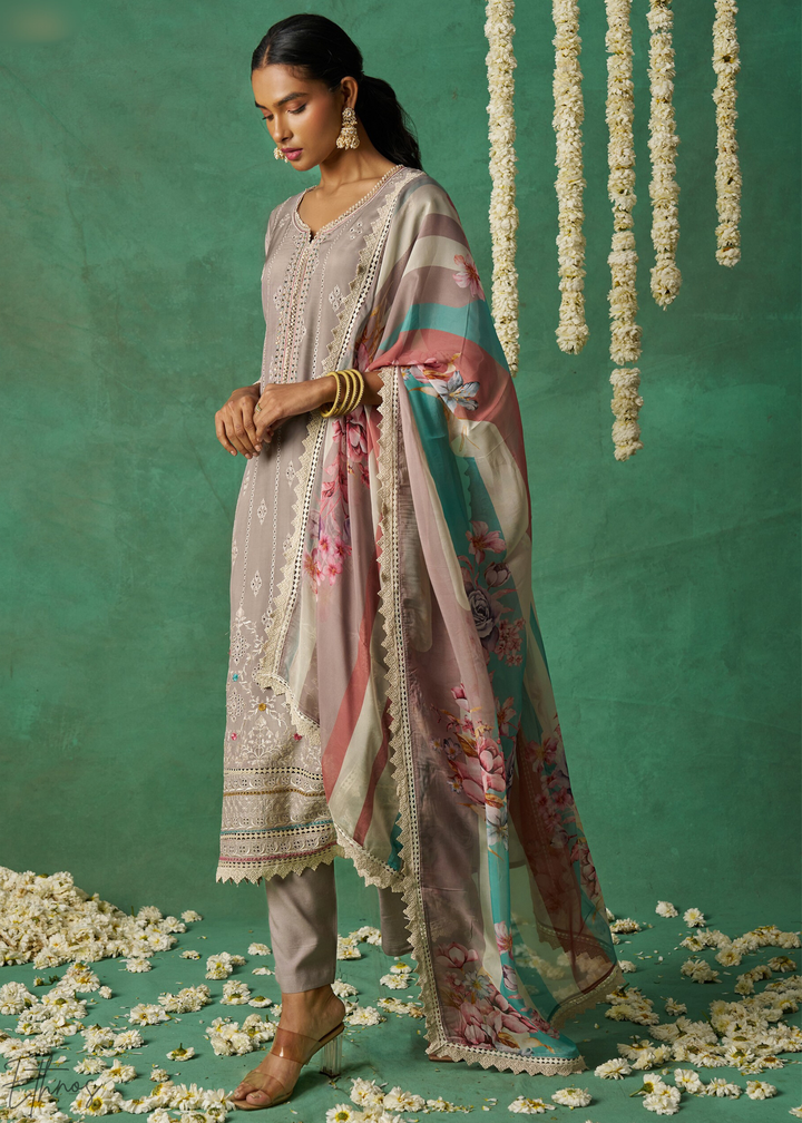 Lavendar Floral Organza Palazzo Suit