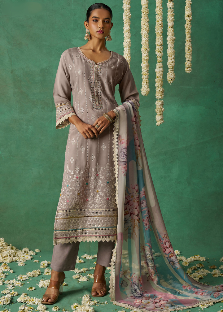 Lavendar Floral Organza Palazzo Suit