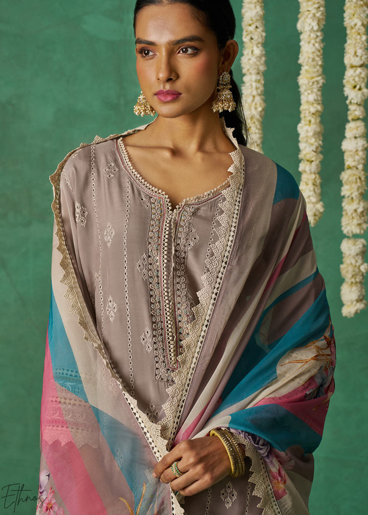 Lavendar Floral Organza Palazzo Suit