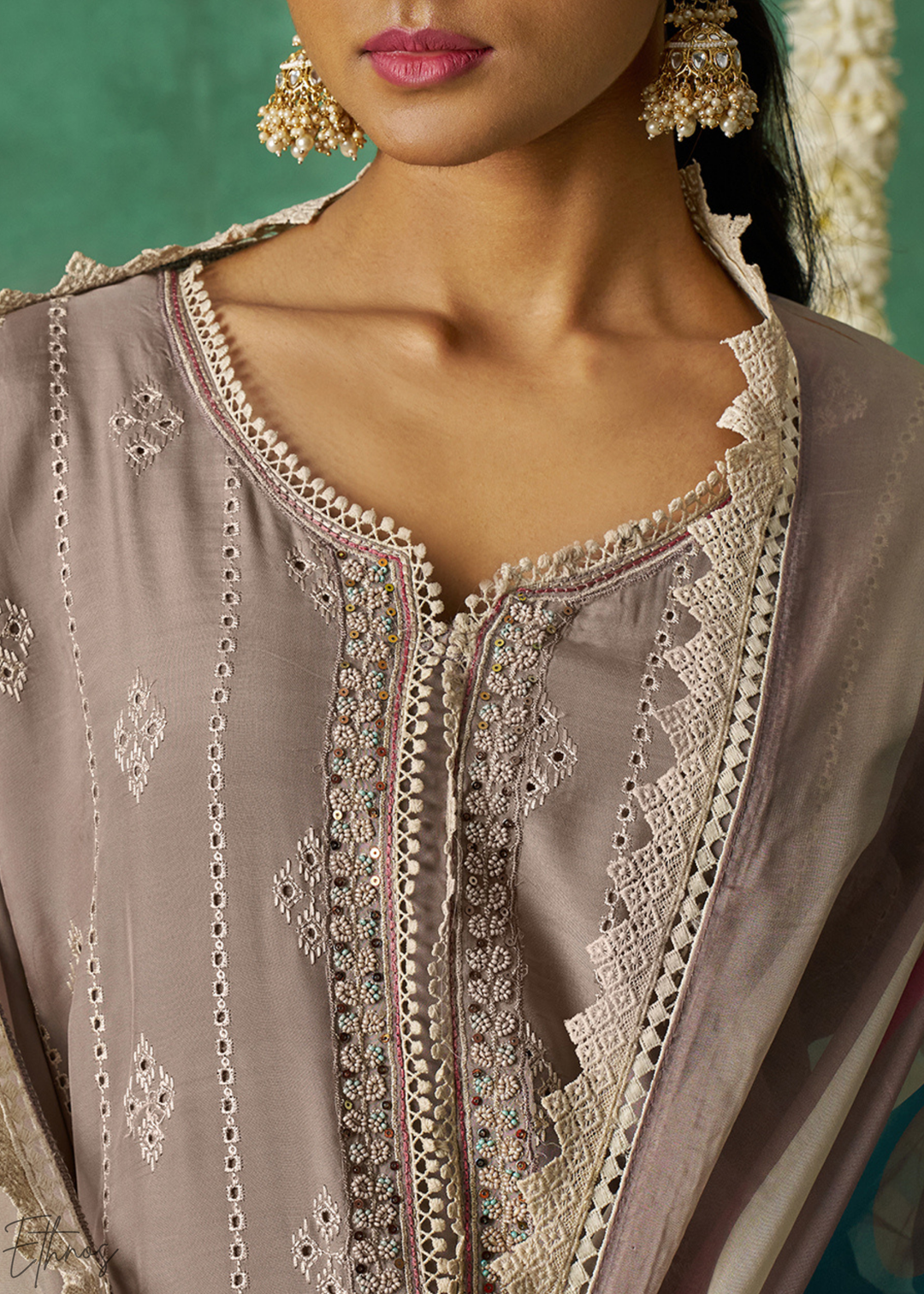 Lavendar Floral Organza Palazzo Suit