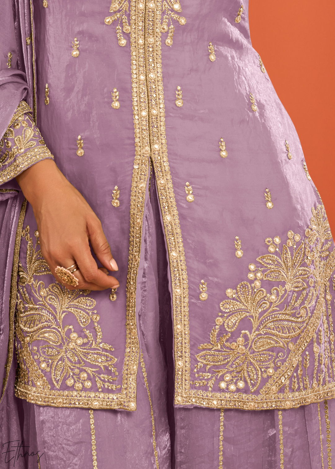 Lavender Embroidered Fandy Silk Palazzo Suit