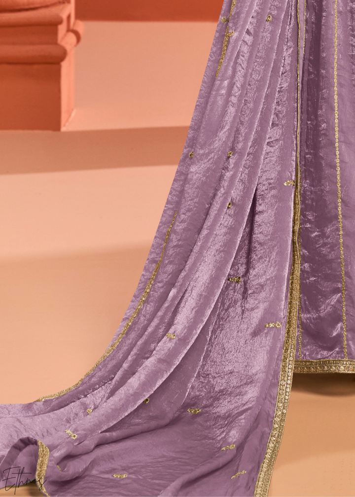 Lavender Embroidered Fandy Silk Palazzo Suit