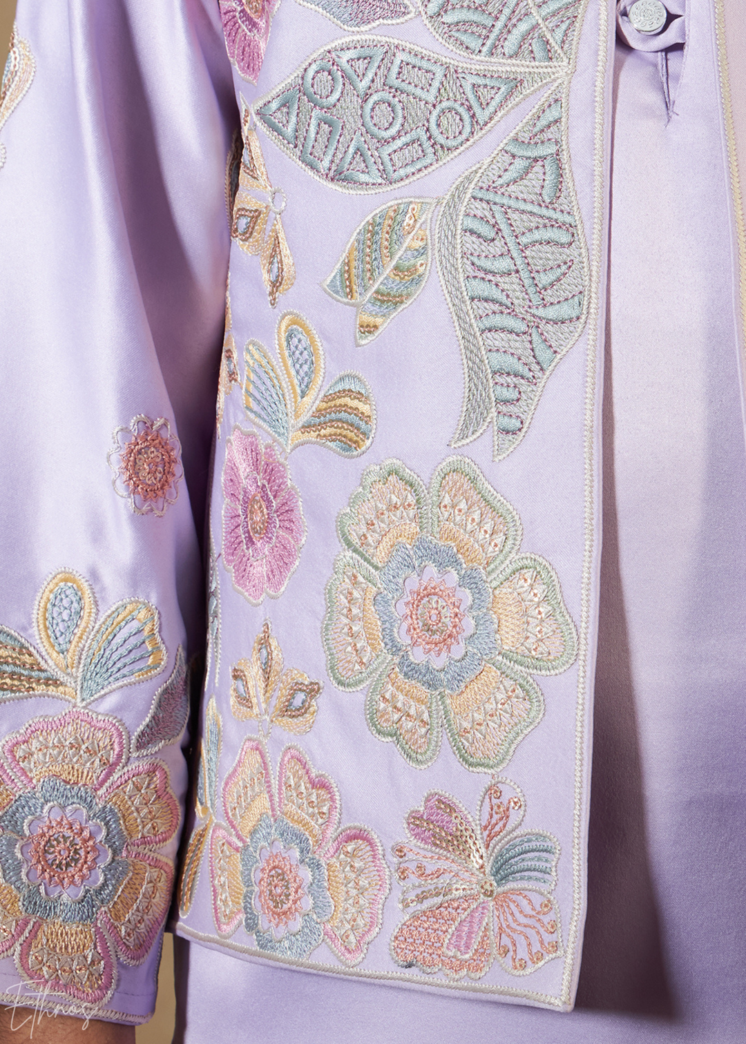 Lavender Embroidered Jacket With Satin Kurta Pajama