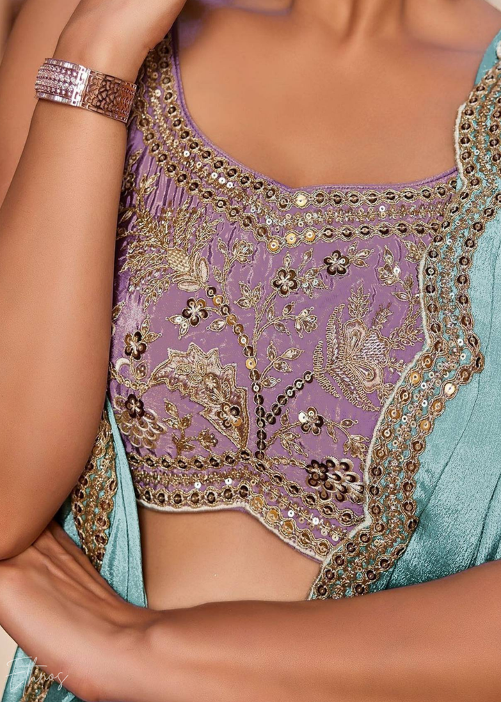 Lavender Embroidered Scalloped-Border Silk Lehenga
