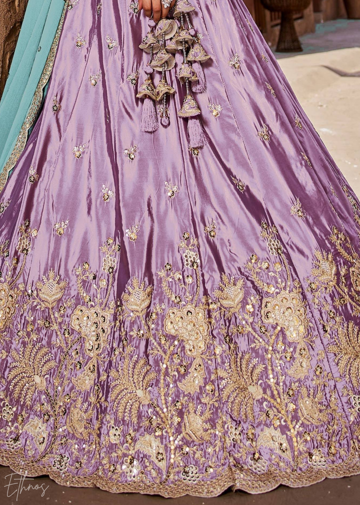 Lavender Embroidered Scalloped-Border Silk Lehenga