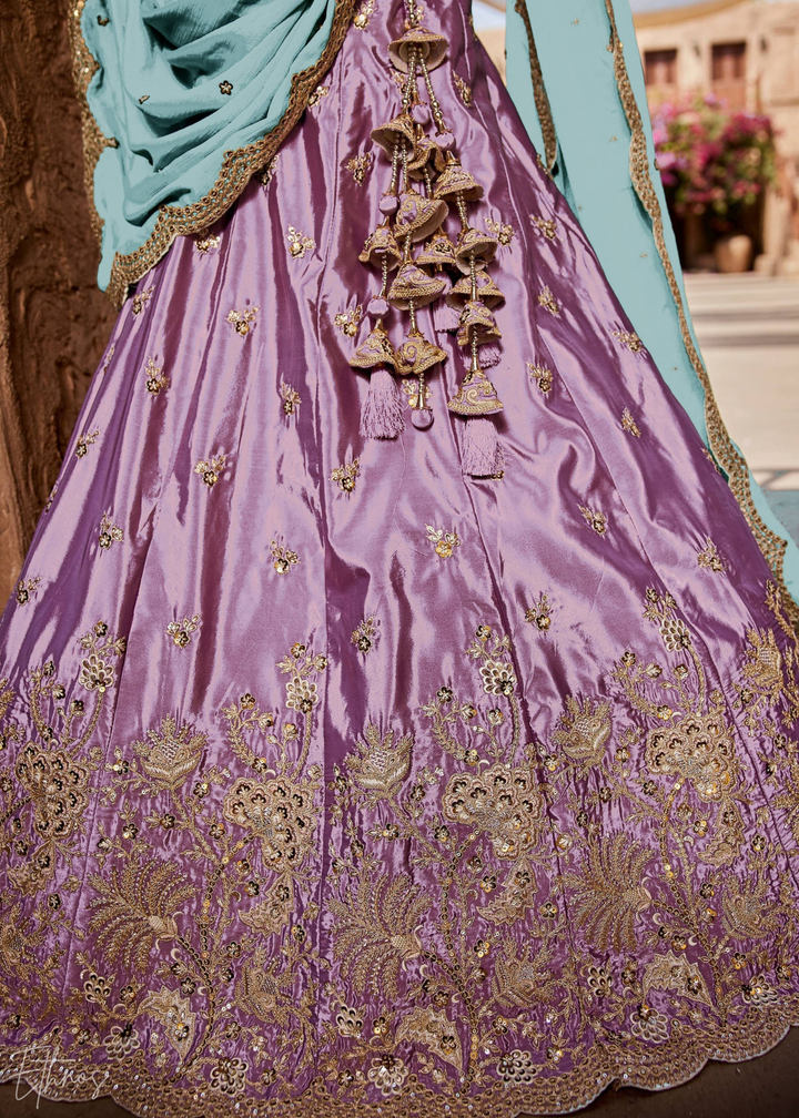 Lavender Embroidered Scalloped-Border Silk Lehenga