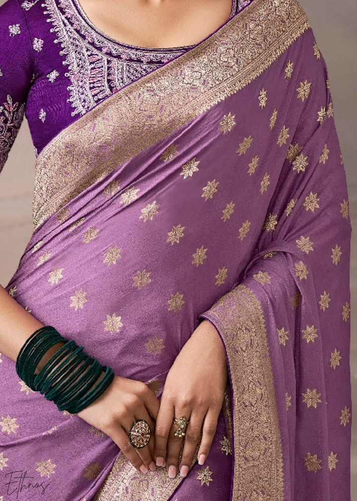 Lavender Filigree Motif Crepe Silk Saree