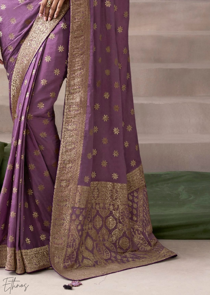 Lavender Filigree Motif Crepe Silk Saree