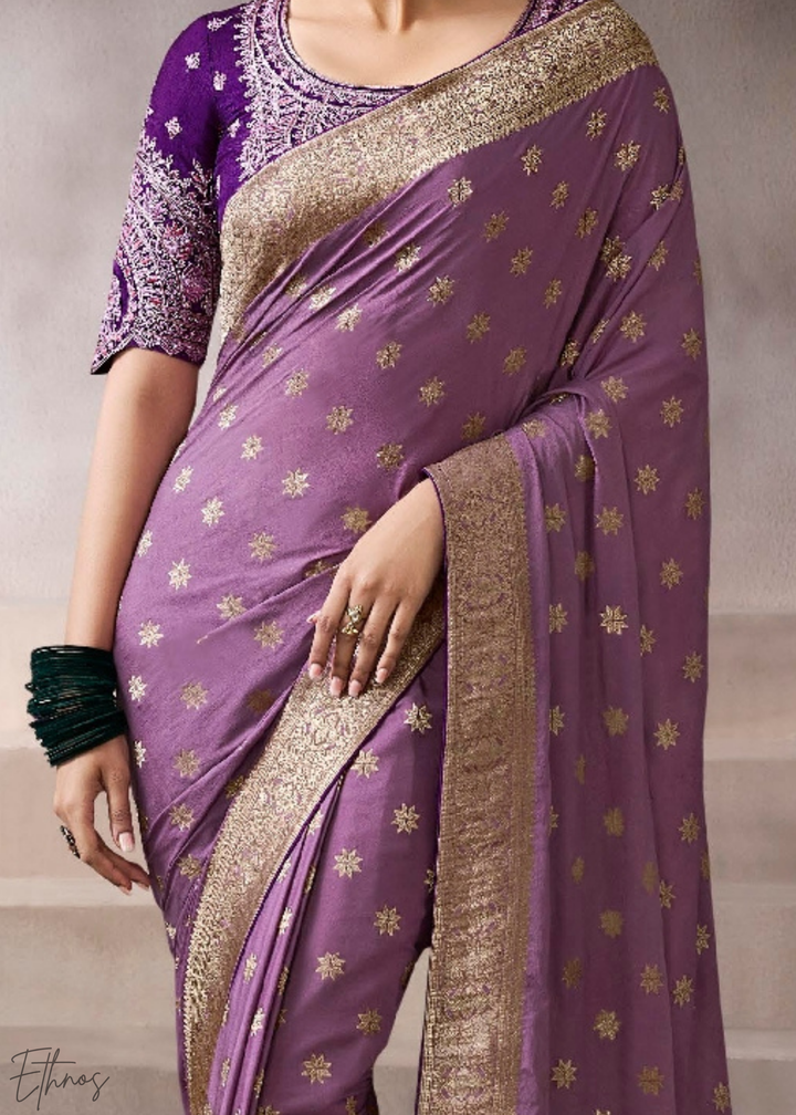Lavender Filigree Motif Crepe Silk Saree
