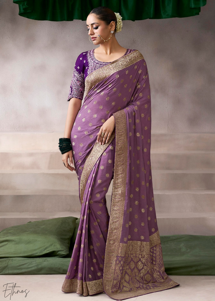 Lavender Filigree Motif Crepe Silk Saree
