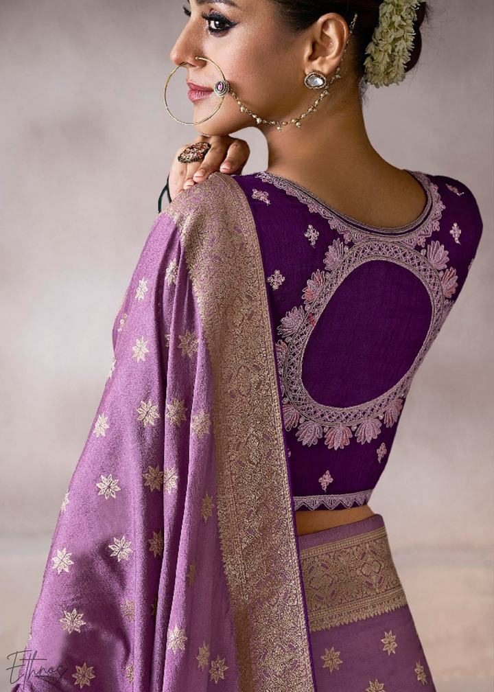 Lavender Filigree Motif Crepe Silk Saree