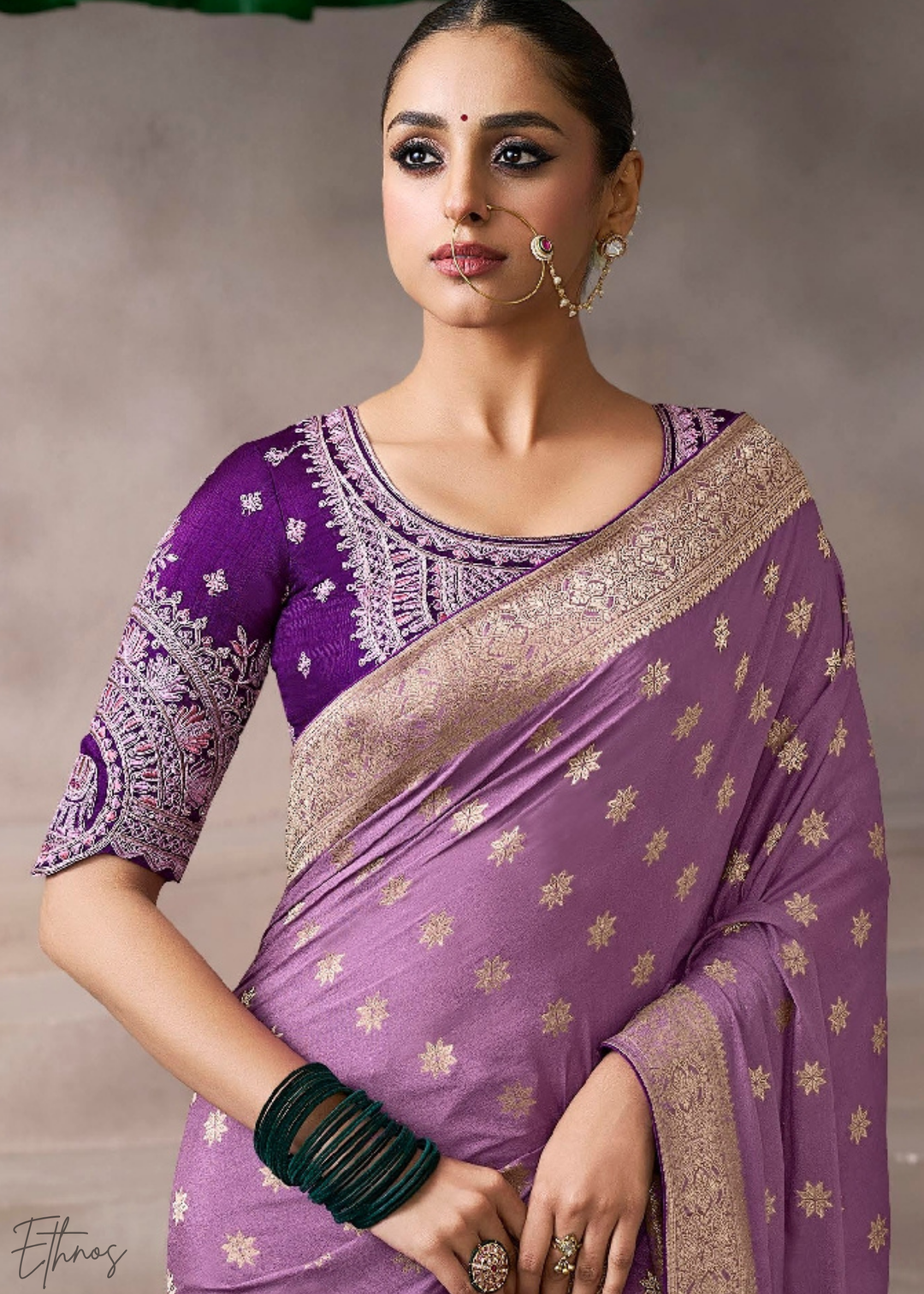 Lavender Filigree Motif Crepe Silk Saree
