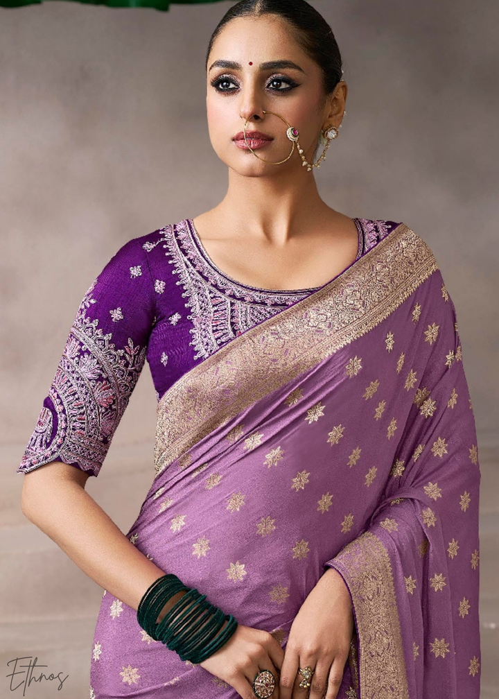 Lavender Filigree Motif Crepe Silk Saree