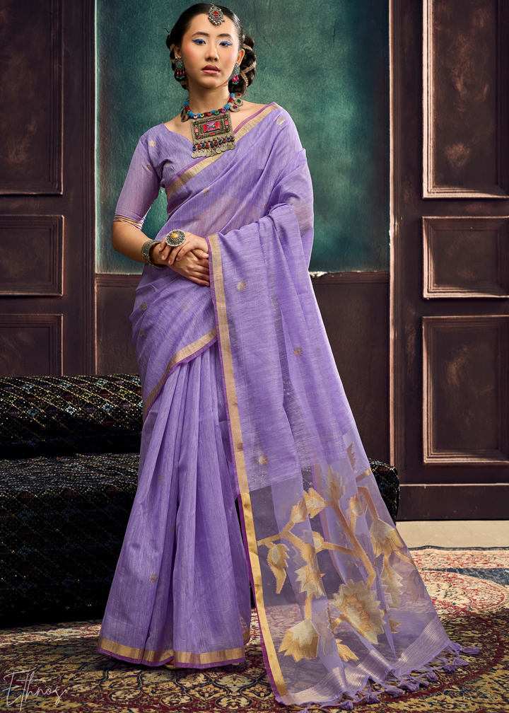Lavender Flora Pallu Munga Silk Saree