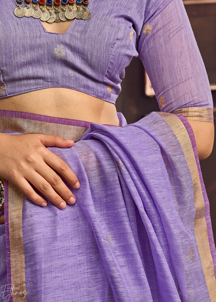 Lavender Flora Pallu Munga Silk Saree